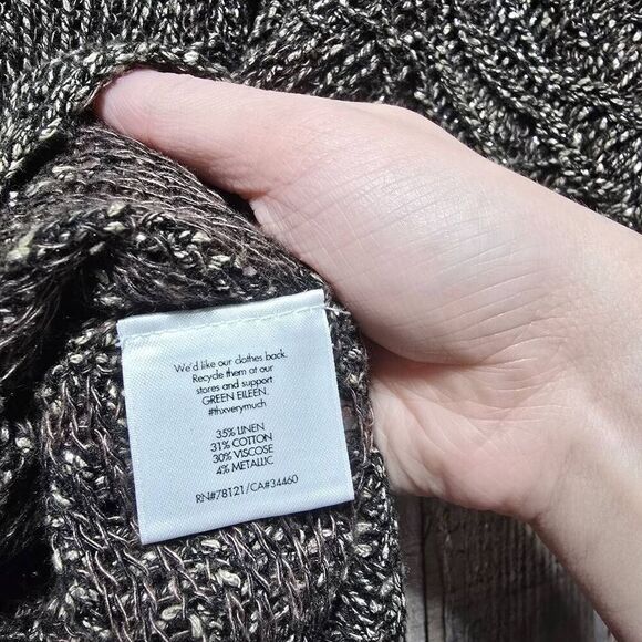 Eileen Fisher Bronze Sparkle Scoopneck Dolman Sleeve Box Top  Linen Blend - Picture 5 of 5